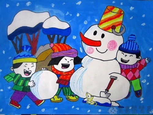 关于下雪的儿童画作品图片