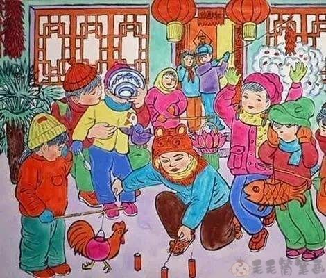 关于春节年味的儿童画图片