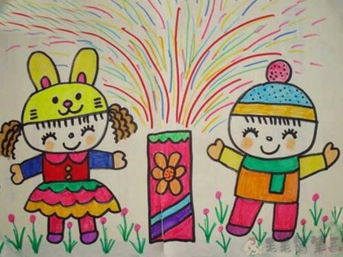 2020鼠年春节儿童画一等奖作品图片
