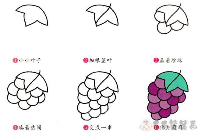 葡萄儿童简笔画好看又简单