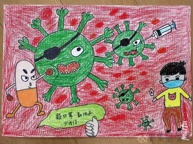 阻击疫情新型冠状病毒儿童画