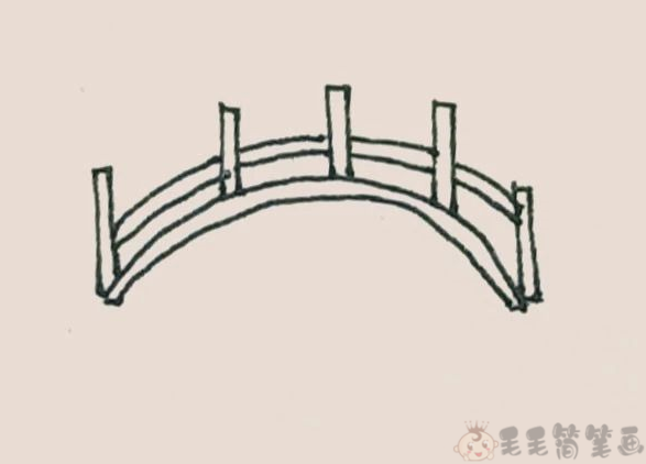 木桥简笔画图片步骤,河上的桥儿童画图片