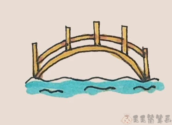 木桥简笔画图片步骤,河上的桥儿童画图片
