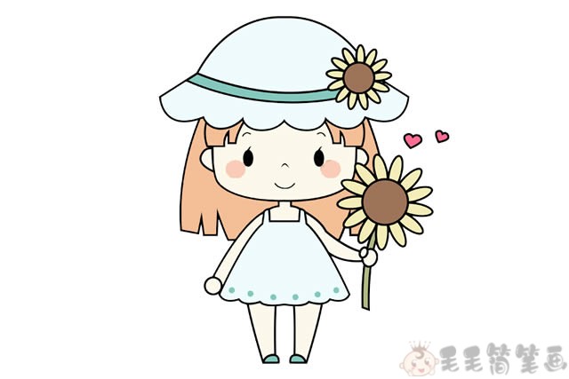 夏季采花的女孩子简笔画教程