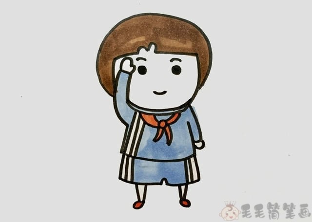 敬礼的小女孩简笔画教程