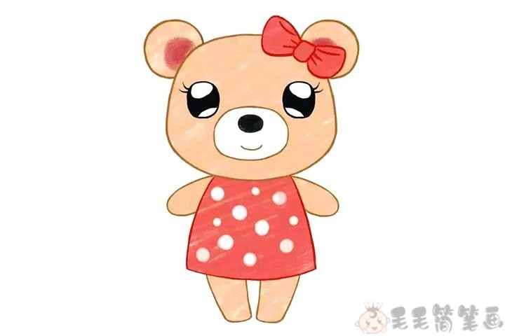 第八步:最后再涂上颜色,熊宝宝简笔画就完成了
