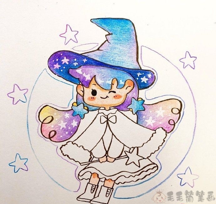 精美的小魔女动画人物上色教程 第2页 毛毛简笔画