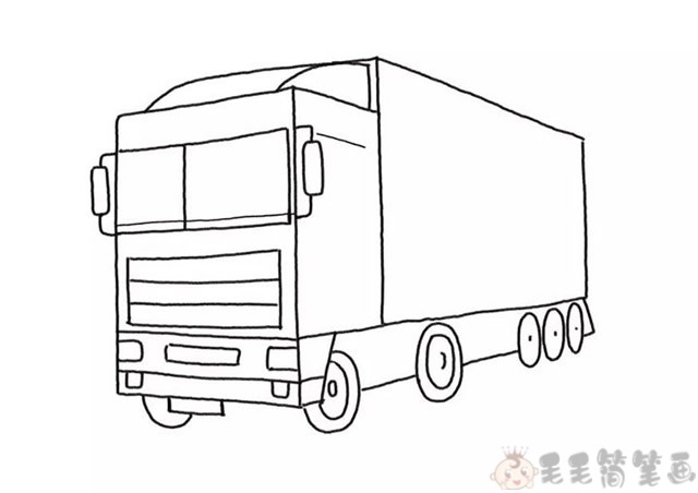 大卡车简笔画绘画成品参考