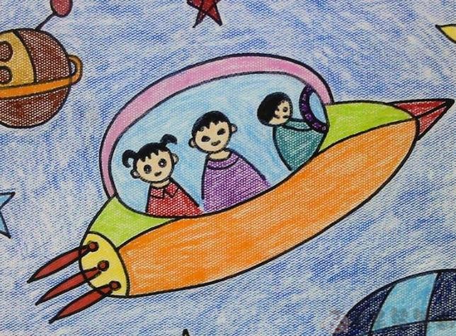 宇宙飞船儿童画宇宙飞船幼儿绘画作品