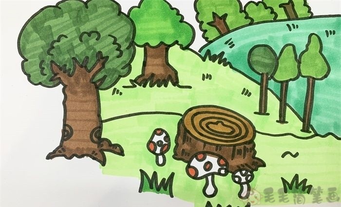森林儿童画大全 - 毛毛简笔画