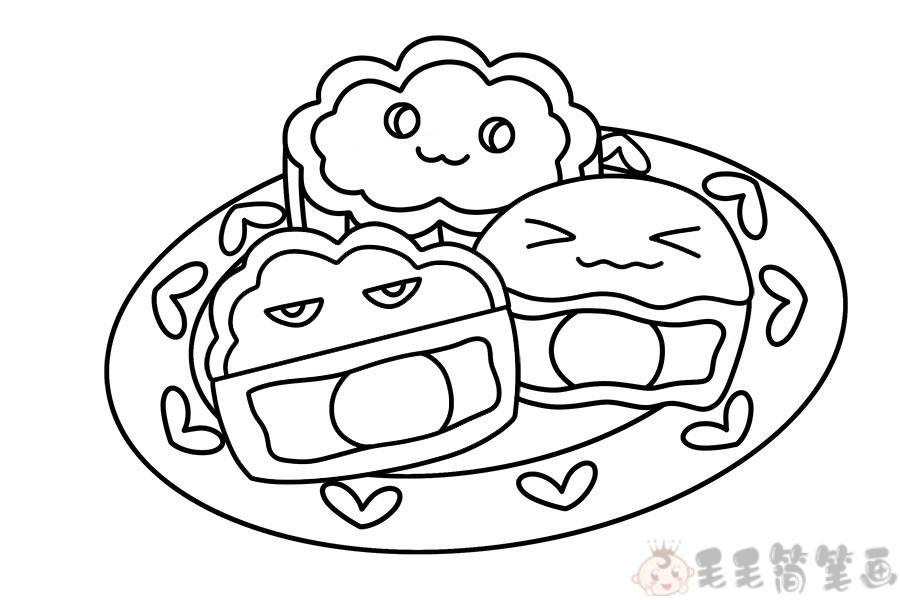 中秋节月饼简笔画画法步骤图如下: 第一步:画出左边坏笑的月饼,注意
