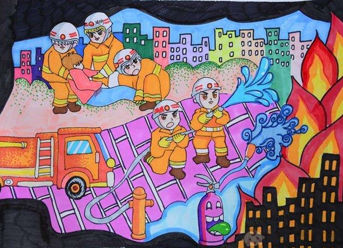 消防安全儿童画消防安全题绘画作品
