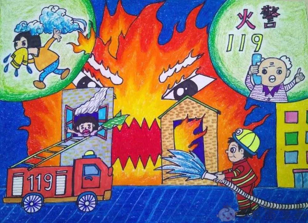 消防安全儿童画,消防安全主题绘画作品