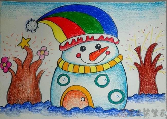 以冬季为主题的儿童画,冬天少儿绘画作品 - 毛毛简笔画