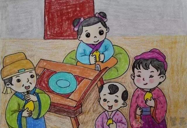 孔融让梨儿童画配画