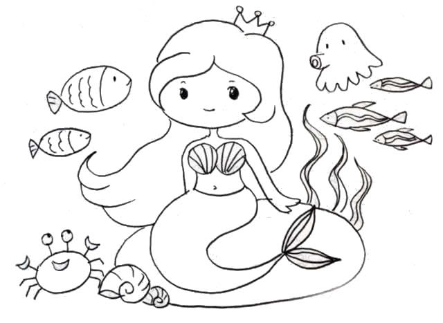 童话故事海底世界里的美人鱼公主简笔画画法步骤步骤教程