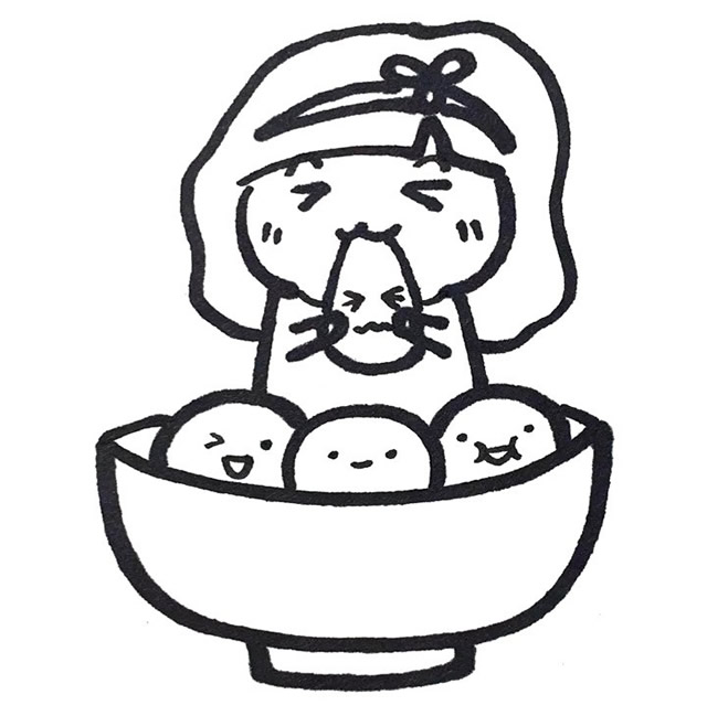 先画出碗的轮廓线条.             小女孩