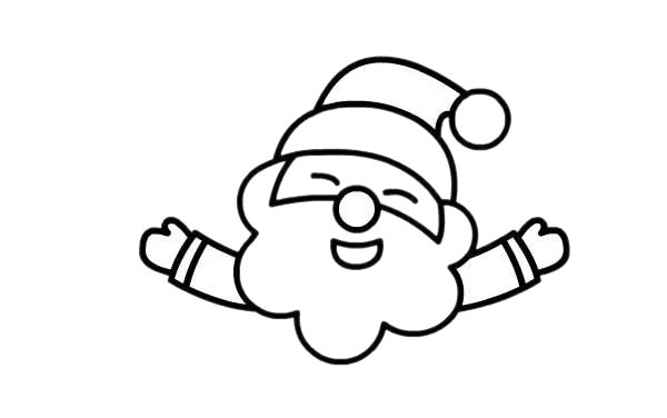 头部和五官,注意画出圣诞老人大大的胡须坐在雪橇上的圣诞老人简笔画