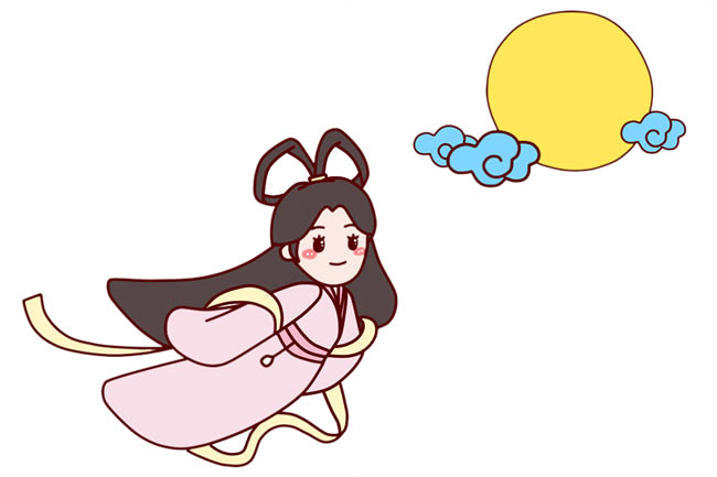 嫦娥奔月简笔画中秋节嫦娥奔月简笔画彩色画法步骤图解