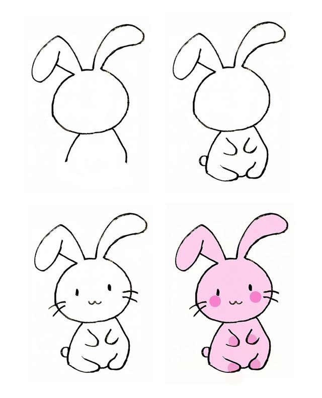 大耳朵兔子的彩色画法步骤图片 动物-第1张