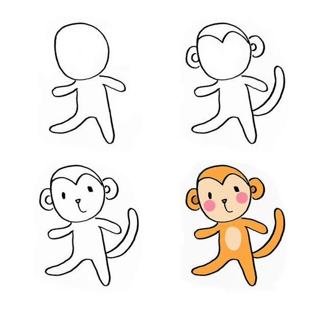 大全更多简笔画画法步骤小猴子的画法步骤图片大全,动物儿童画法步骤