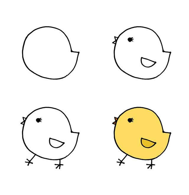 零基础入门小鸡简笔画画法素材大全 家长陪孩子一起画