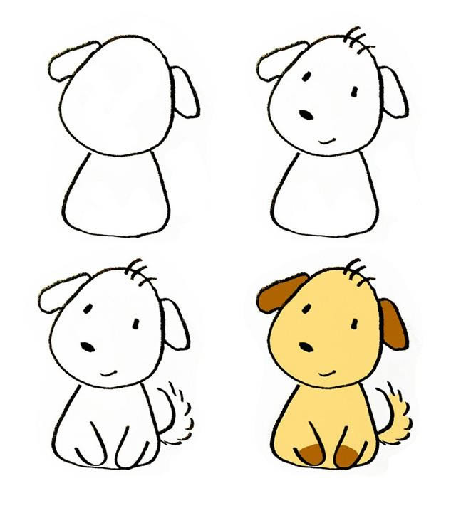 更多可爱的小黄狗简笔画画法步骤图片,动物儿童画法步骤,可前往