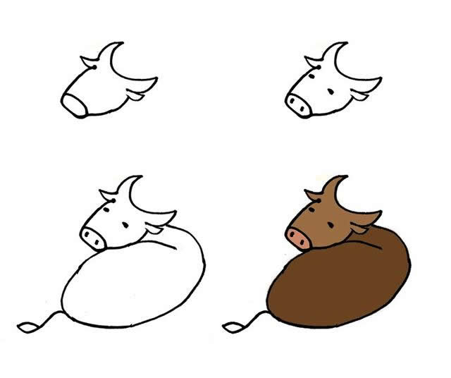 不同形态的小牛简笔画画法素材大全 简单几笔就能画出来