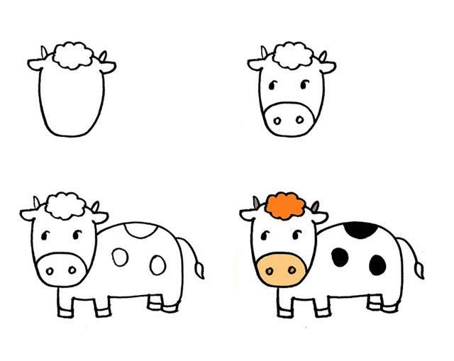 不同形态的小牛简笔画画法素材大全 简单几笔就能画出来