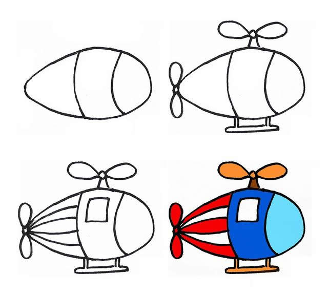 玩具直升机简笔画彩色画法步骤图片