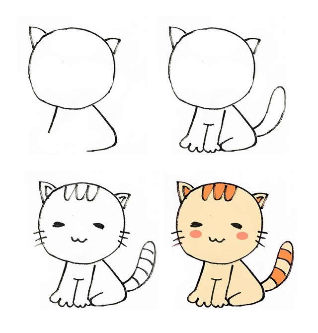 儿童简笔画,可爱的小猫画法步骤图片七