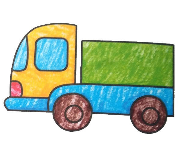 货车简笔画填上颜色的大货车简笔画彩色图片