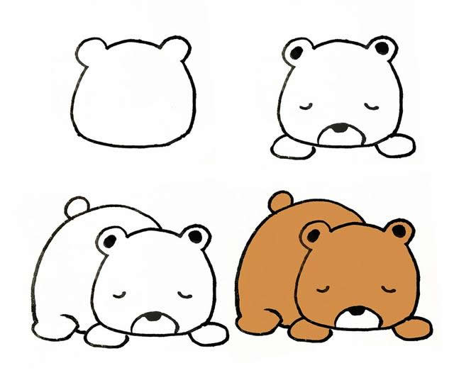 儿童简笔画,萌萌的卡通小熊画法步骤图片五 动物-第1张