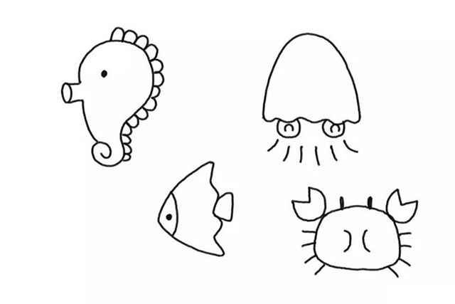 海底世界儿童简笔画画法彩色步骤图教程