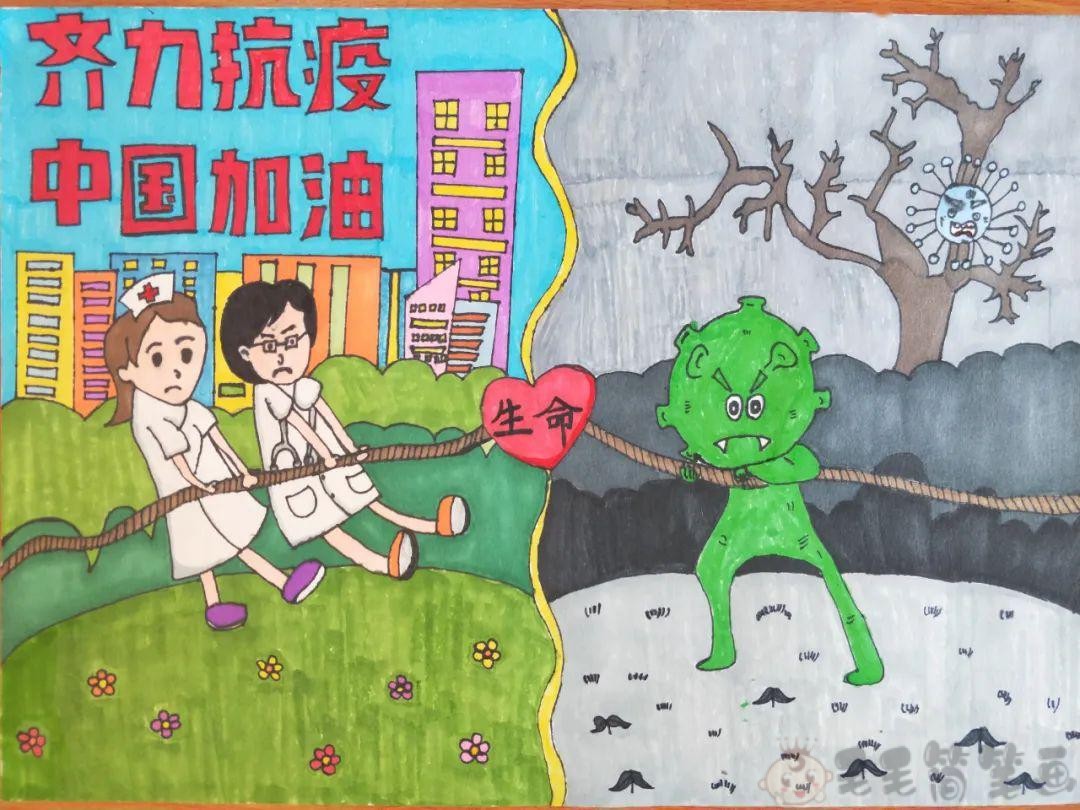 预防新冠肺炎幼儿主题绘画图片