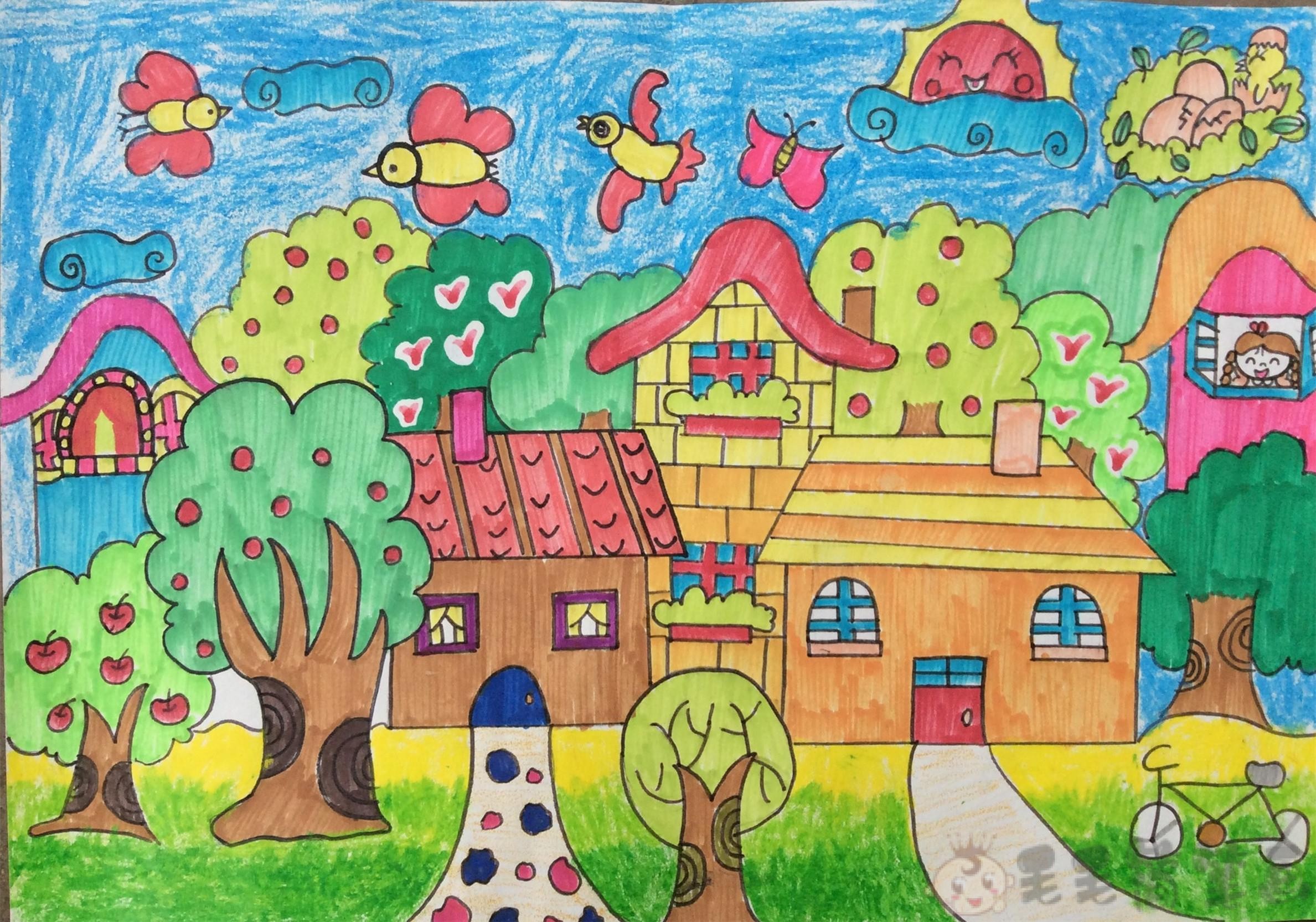 儿童画秋天的图画作品 - 儿童创意绘画大全_创意画大全图片_可爱儿童创意画教程 - 咿咿呀呀儿童手工网