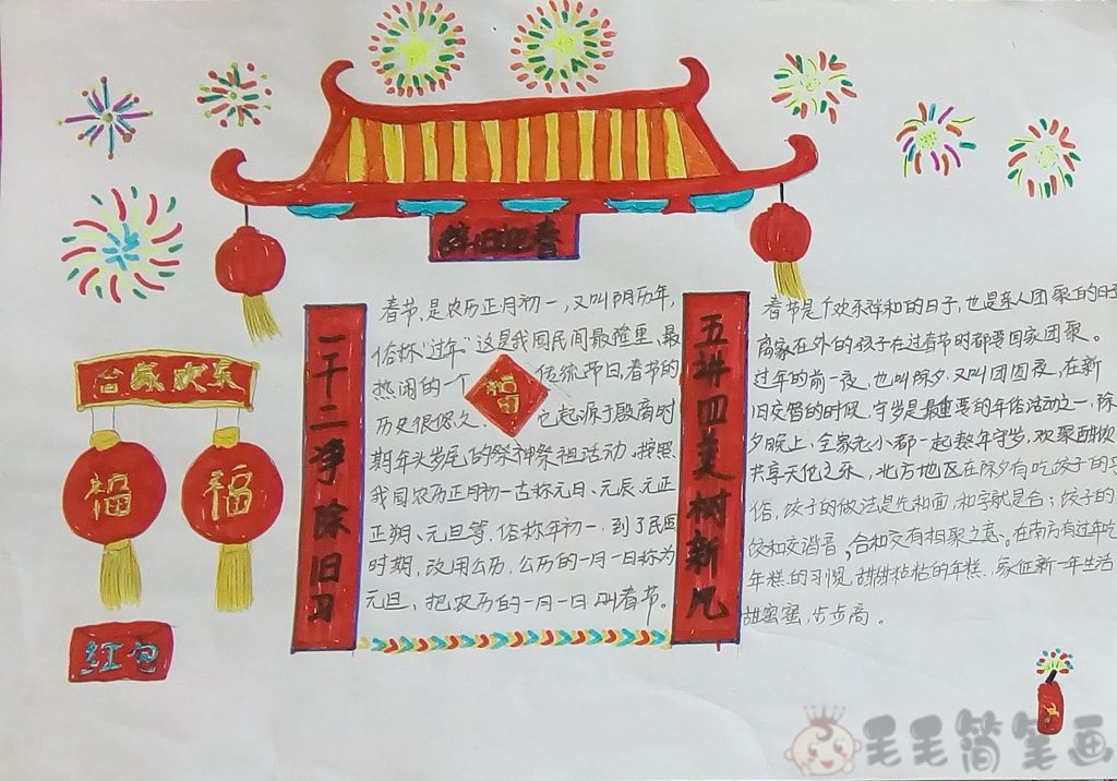2021新年春节手抄报,牛年儿童手抄报