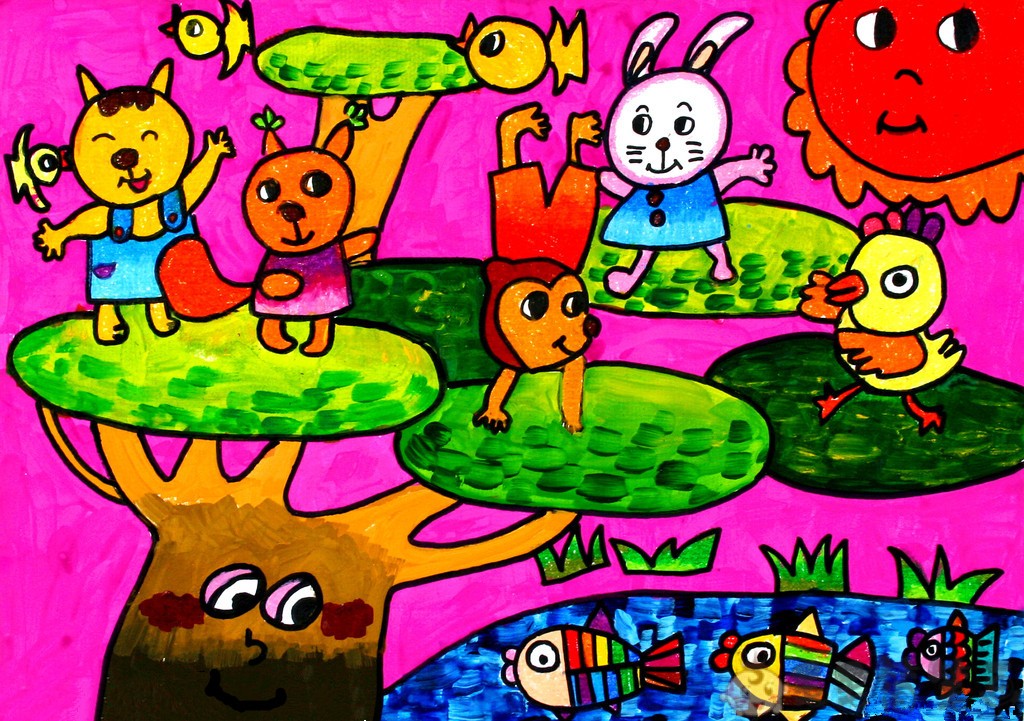 动物世界儿童画动物幼儿绘画