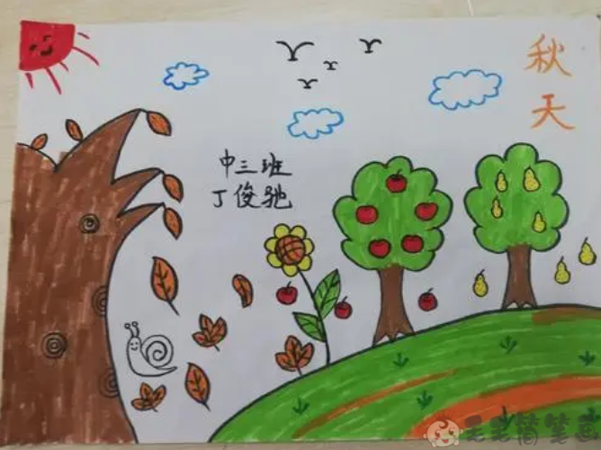 小朋友画秋天景色绘画图片