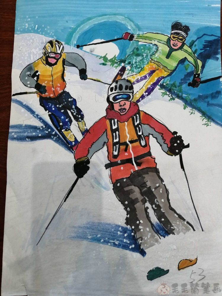 冬奥会领奖台绘画作品图片