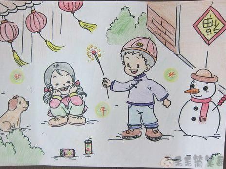 关于春节年味的儿童画图片3