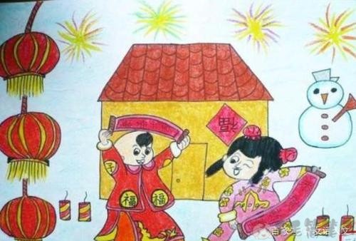 关于春节年味的儿童画图片4
