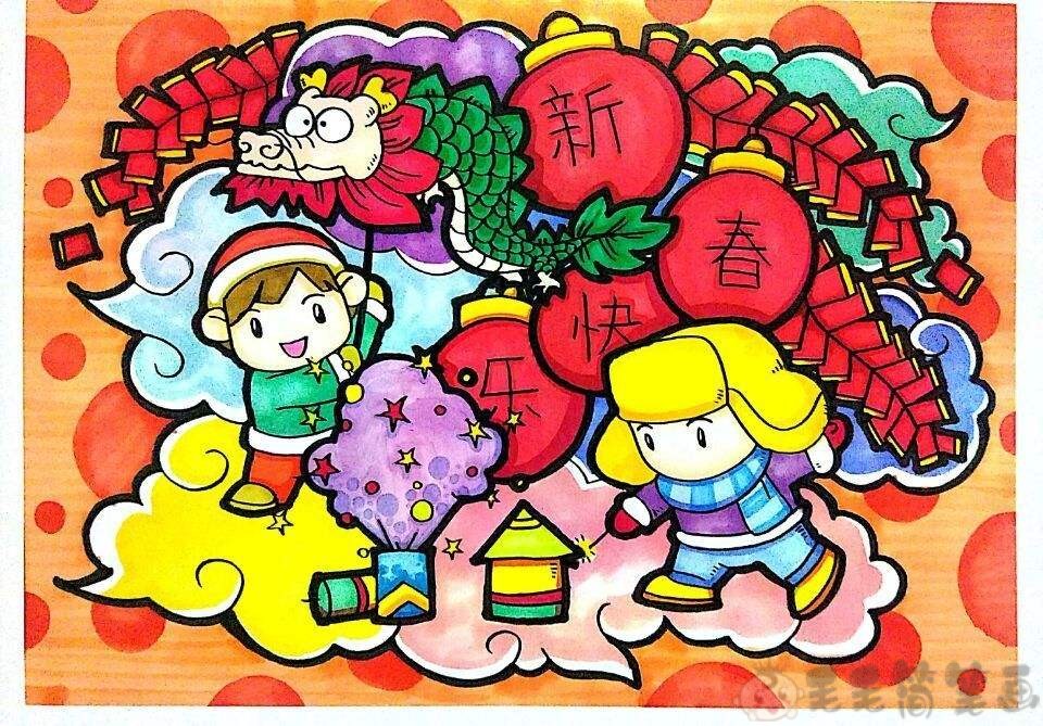春节画画简笔画彩色图片