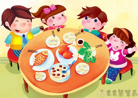 幼儿园吃饭插画图片