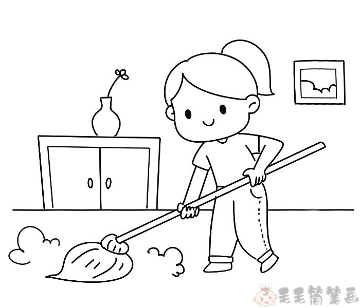 小孩子简笔画打扫卫生图片