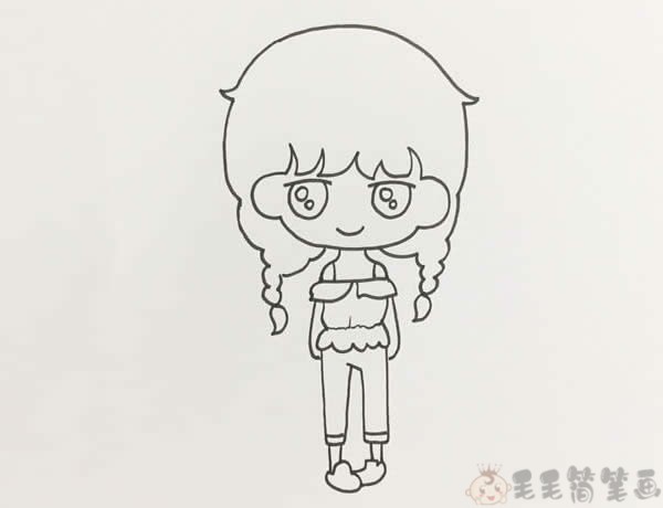 麻花辫女孩简笔画4