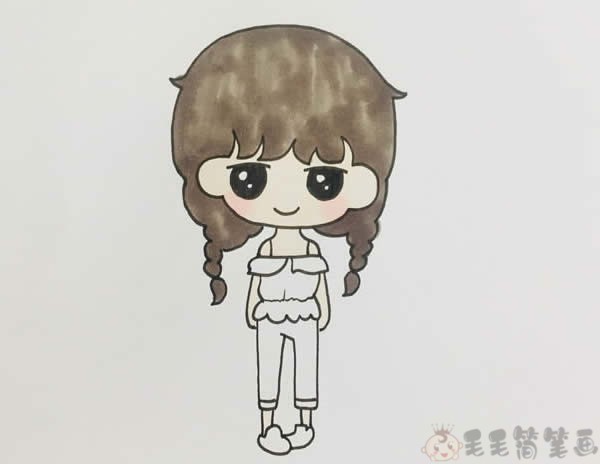 麻花辫女孩简笔画5
