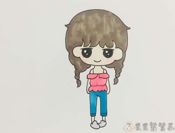 麻花辫女孩简笔画