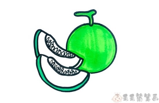 哈密瓜怎么画,水果哈密瓜简笔画 中级简笔画教程-第5张