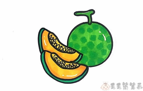 哈密瓜怎么画,水果哈密瓜简笔画 中级简笔画教程-第1张